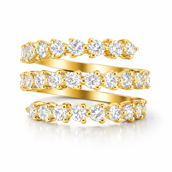 18K White Gold Triple Row Wrap-Around Natural Diamond Ring (2.00 ct T.W.) - LA DIAMOND