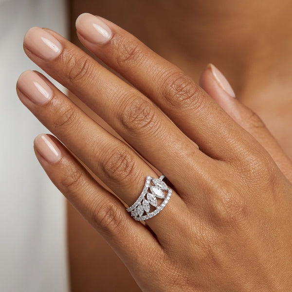 18K White Gold Round & Marquise Diamond Ring (1.77 ct) - LA DIAMOND