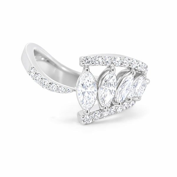 18K White Gold Round & Marquise Diamond Ring (1.77 ct) - LA DIAMOND