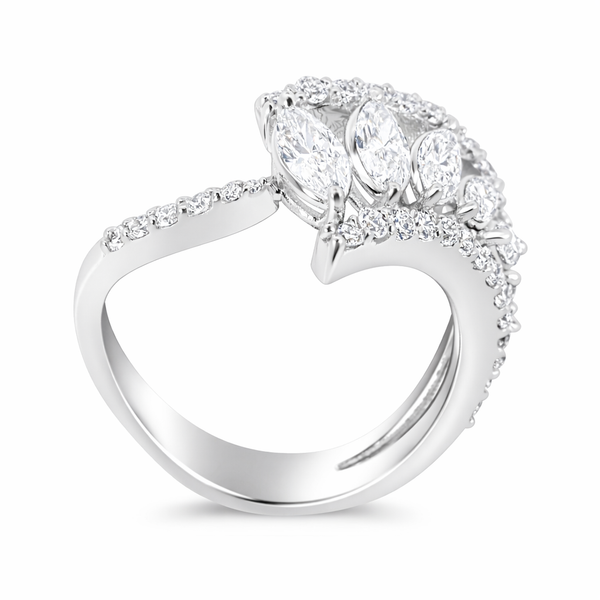 18K White Gold Round & Marquise Diamond Ring (1.77 ct) - LA DIAMOND