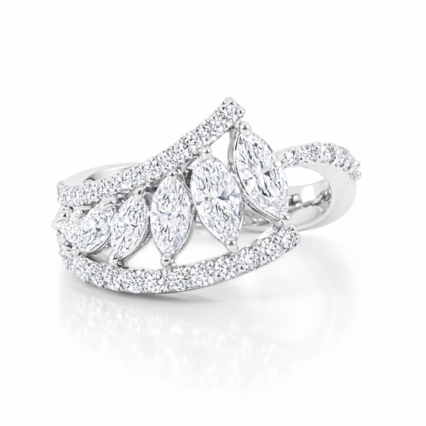 18K White Gold Round & Marquise Diamond Ring (1.77 ct) - LA DIAMOND