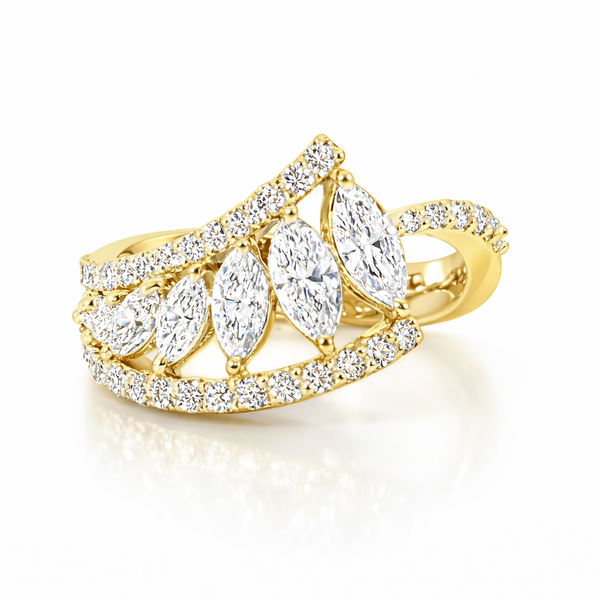 18K White Gold Round & Marquise Diamond Ring (1.77 ct) - LA DIAMOND