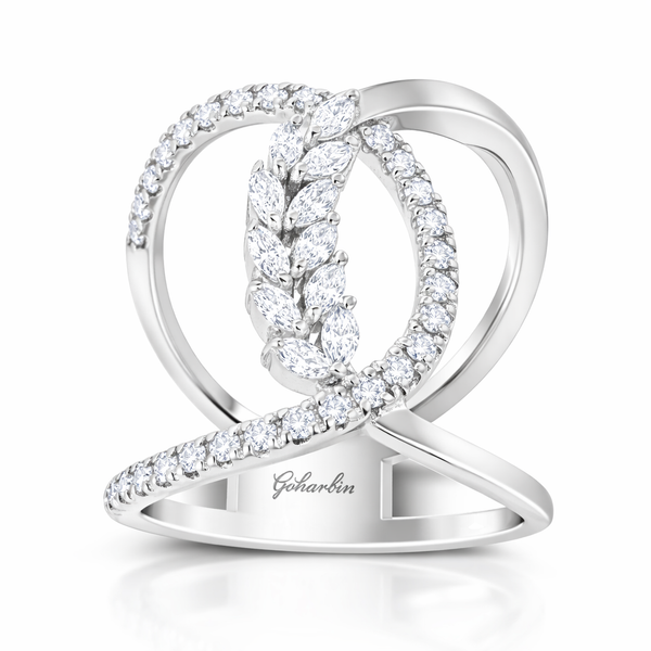 14K White Gold Marquise Diamond Sweep Fashion Ring (1.50 ct) - LA DIAMOND