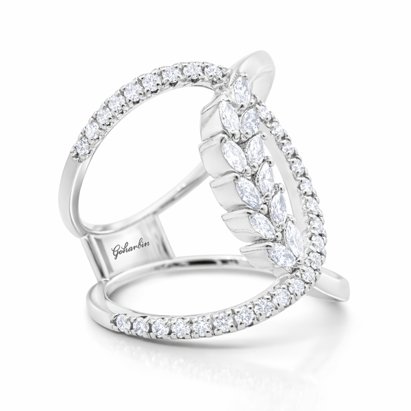 14K White Gold Marquise Diamond Sweep Fashion Ring (1.50 ct) - LA DIAMOND