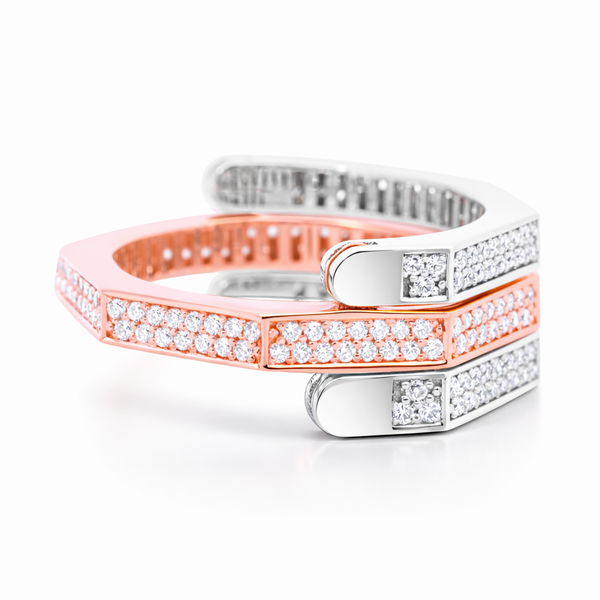14K Two-Tone Gold Round Brilliant Diamond Reversible Ring (1 ct) - LA DIAMOND