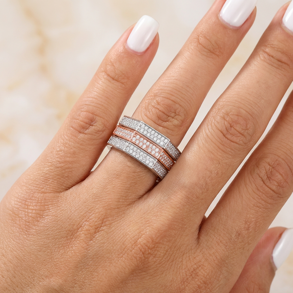 14K Two-Tone Gold Round Brilliant Diamond Reversible Ring (1 ct) - LA DIAMOND