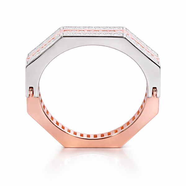 14K Two-Tone Gold Round Brilliant Diamond Reversible Ring (1 ct) - LA DIAMOND