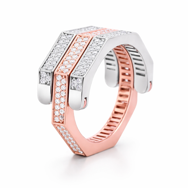 14K Two-Tone Gold Round Brilliant Diamond Reversible Ring (1 ct) - LA DIAMOND