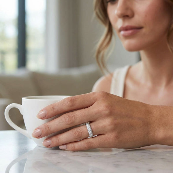 14K Gold Triple-Row Pavé Diamond Wedding Band (Yellow or White) - LA DIAMOND