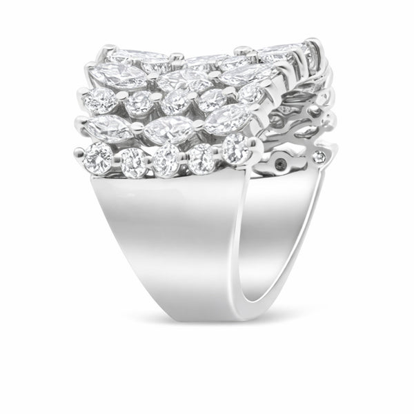 14K White Gold Round & Oval Diamond Multi-Layer Wedding Band (3.15 ct)