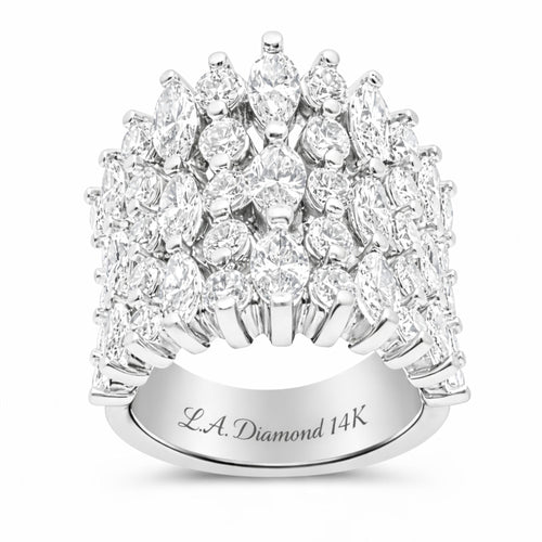 14K White Gold Round & Oval Diamond Multi-Layer Wedding Band (3.15 ct) - rd491