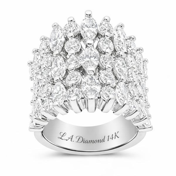 14K White Gold Round & Oval Diamond Multi-Layer Wedding Band (3.15 ct)