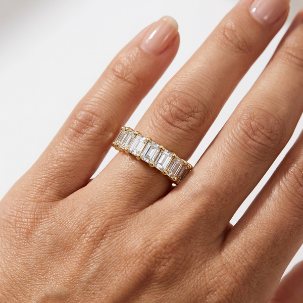 18K White Gold Emerald Cut Diamond Eternity Ring (10.00 ct) - LA DIAMOND