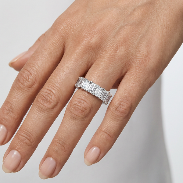 18K White Gold Emerald Cut Diamond Eternity Ring (10.00 ct) - LA DIAMOND