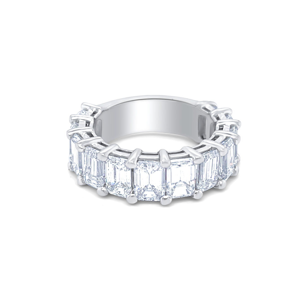 18K White Gold Emerald Cut Diamond Eternity Ring (10.00 ct)
