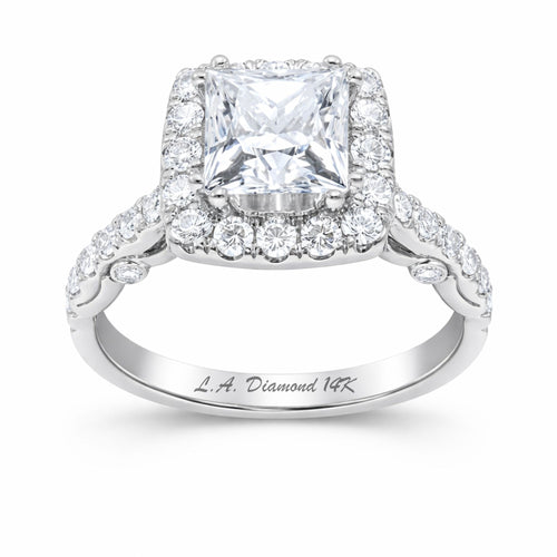 14K White Gold Diamond with Halo Princess Cut Engagement Ring (1.00 ct) - S1007