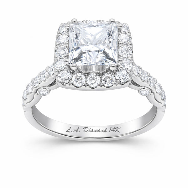 14K White Gold Diamond with Halo Princess Cut Engagement Ring (1.00 ct)
