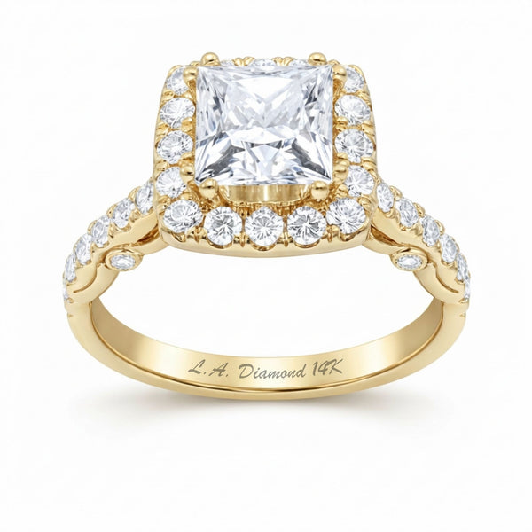 14K White Gold Diamond with Halo Princess Cut Engagement Ring (1.00 ct)