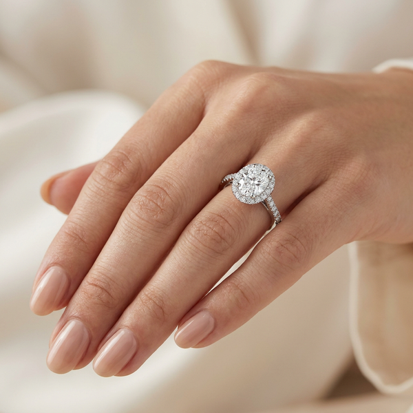 14K White Gold Oval Shape Diamond Engagement Ring (3.60 ctw) - LA DIAMOND