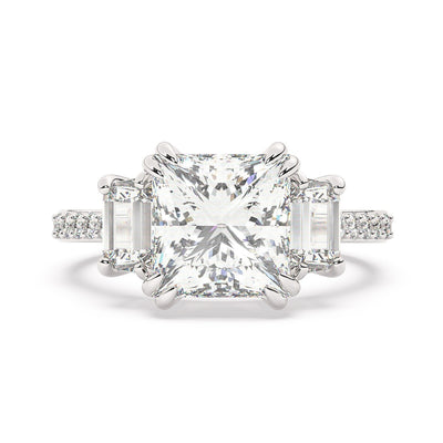 14K White Gold Bezel Corner Princess Cut Diamond Ring (4.71 ct)