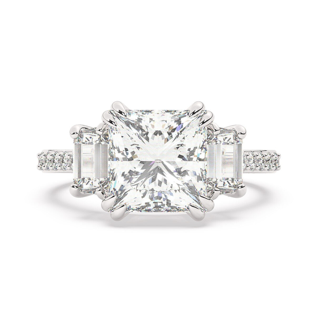 14k White Gold Diamond Bezel Corner Princess Cut Engagement Ring 4.71c - LA DIAMOND