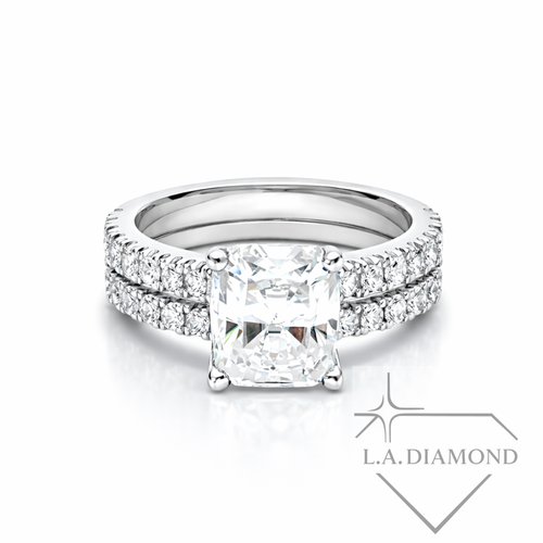 14K White Gold Diamond Cushion and Round Cut Engagement Ring (1.00 ct) - LA DIAMOND