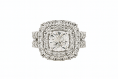 14k White Gold Diamond Double Halo Round Cut Engagement Ring