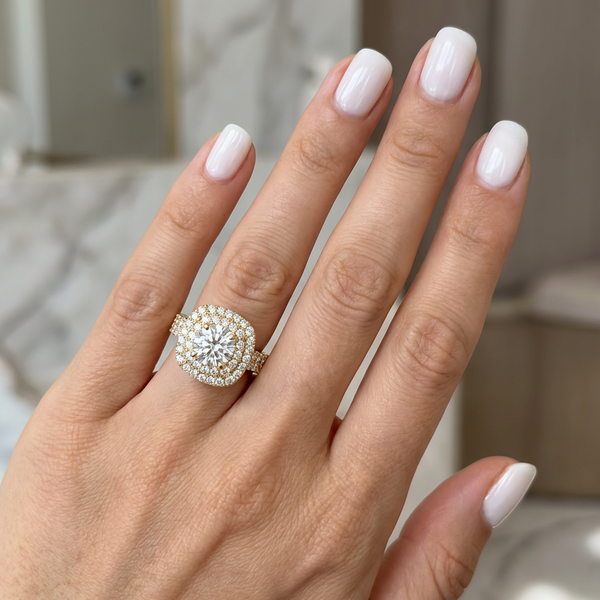 14K White Gold Diamond Round Cut Halo Engagement Ring (1.00 ct) - LA DIAMOND