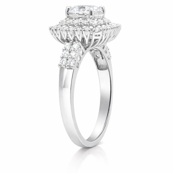 14K White Gold Diamond Round Cut Halo Engagement Ring (1.00 ct) - LA DIAMOND