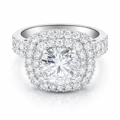 14K White Gold Diamond Round Cut Halo Engagement Ring (1.00 ct)