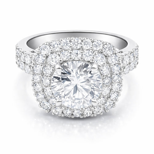 14K White Gold Diamond Round Cut Halo Engagement Ring (1.00 ct) - LA DIAMOND