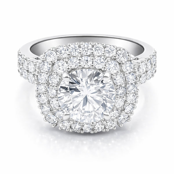 14K White Gold Diamond Round Cut Halo Engagement Ring (1.00 ct)