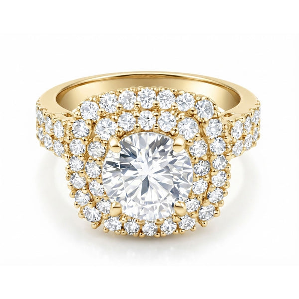 14K White Gold Diamond Round Cut Halo Engagement Ring (1.00 ct) - LA DIAMOND