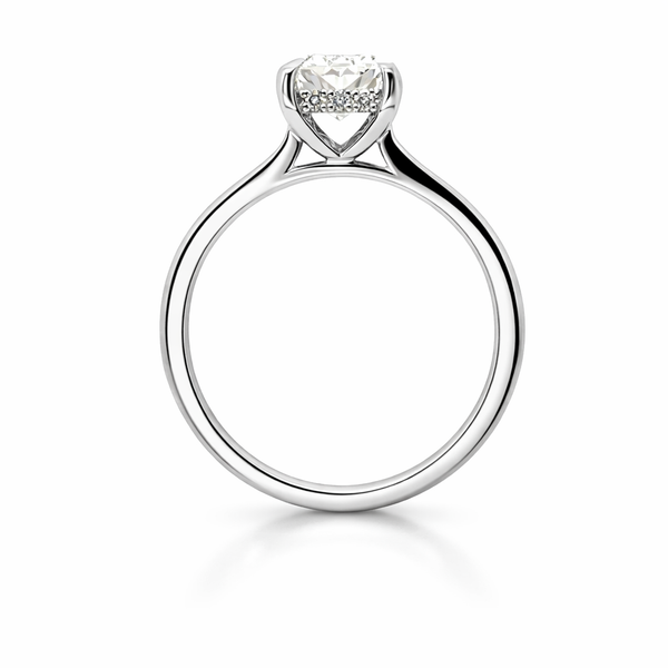 14K White Gold Solitaire Emerald Cut Diamond Ring with Hidden Halo – 1.50ct Center & 0.16ct Accents - LA DIAMOND
