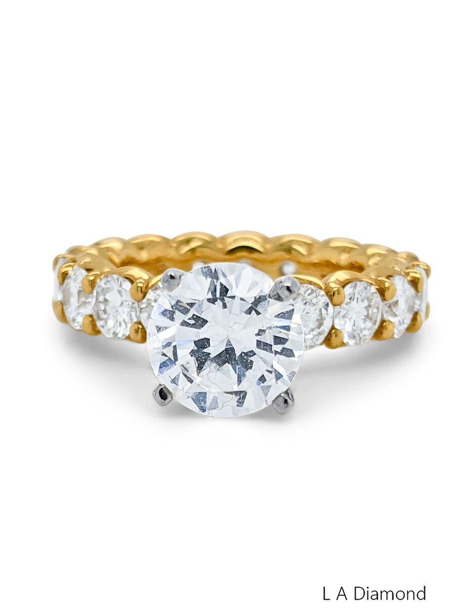 14k Yellow Gold Diamond Round Cut Engagement Ring 4.25c - LA DIAMOND