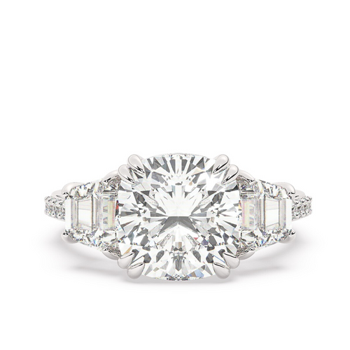 14k White Gold Diamond Crushed Ice Cushion Cut Engagement Ring 5.43c - LA DIAMOND