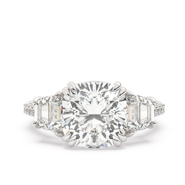14k White Gold Diamond Crushed Ice Cushion Cut Engagement Ring 5.43c - LA DIAMOND