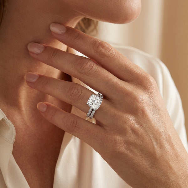 14K Gold Cushion Cut Solitaire Diamond Pavé Engagement Ring (1.00 ct) - SAW10003