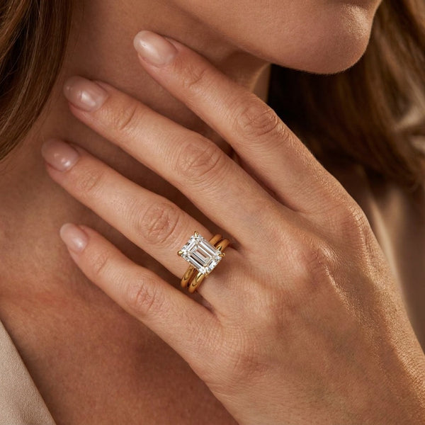 14K Gold Emerald Lab-Grown Diamond Engagement Ring with Hidden Halo (1.50 ct) - SAW10006