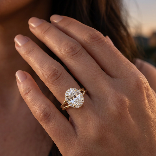 14K Gold Oval Cut Diamond Twisted Rope Split Shank Engagement Ring (2 ct) - SAW10008