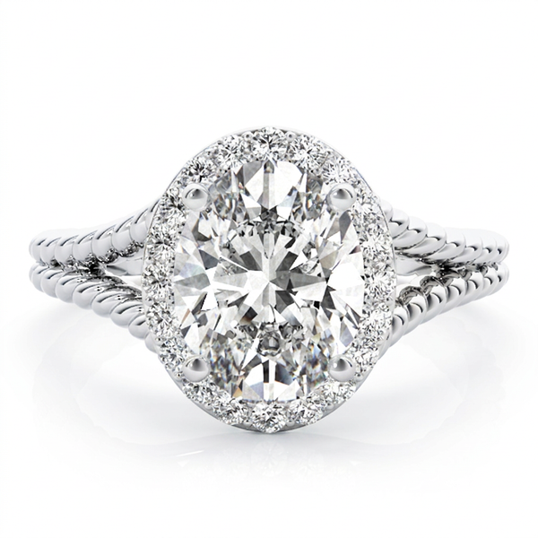 14K Gold Oval Cut Diamond Twisted Rope Split Shank Engagement Ring (2 ct) - SAW10008