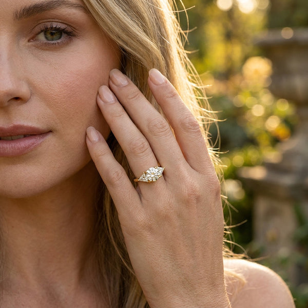 Trillion Cut and Round Cut Diamond 3 Stone Engament Ring - Set on 14k Gold - SAW10017