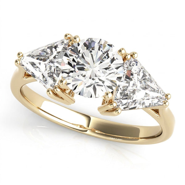 Trillion Cut and Round Cut Diamond 3 Stone Engament Ring - Set on 14k Gold - SAW10017