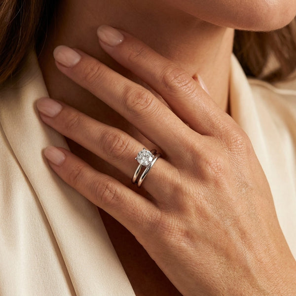 14K White Gold Round Brilliant Cut Solitaire Diamond Engagement Ring with Hidden Halo - SAW10038