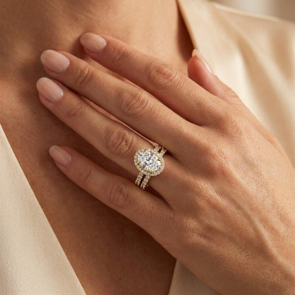 14K Gold Oval Cut Diamond Halo Engagement Ring with Matching Band - SAW10065