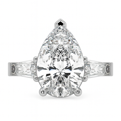 14K White Gold Pear & Baguette Cut Diamond 3-Stone Engagement Ring (2.5 ct) - SA10081-YG