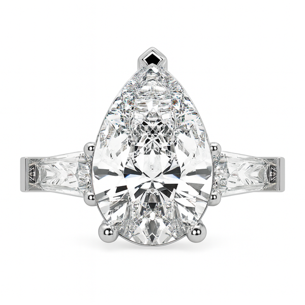 14K White Gold Pear & Baguette Cut Diamond 3-Stone Engagement Ring (2.5 ct)