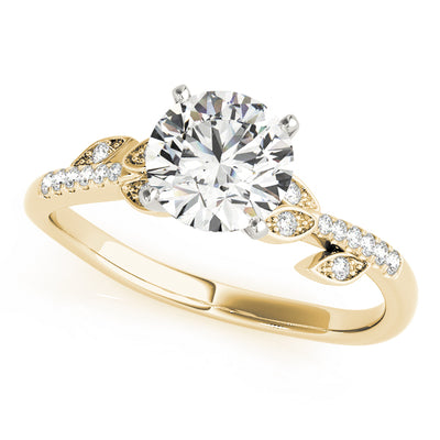 14K Yellow Gold Single Row Round Shape Diamond Engagement Ring