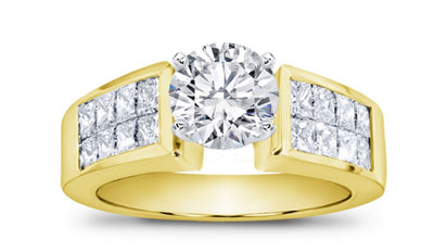 18K Yellow Gold Round Diamond Ring with Invisible Set Sides (4.00 ct)
