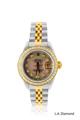 18K Yellow Gold Pre-Owned Rolex Oyster Perpetual Date Just with diamond dial & Diamond Bezel